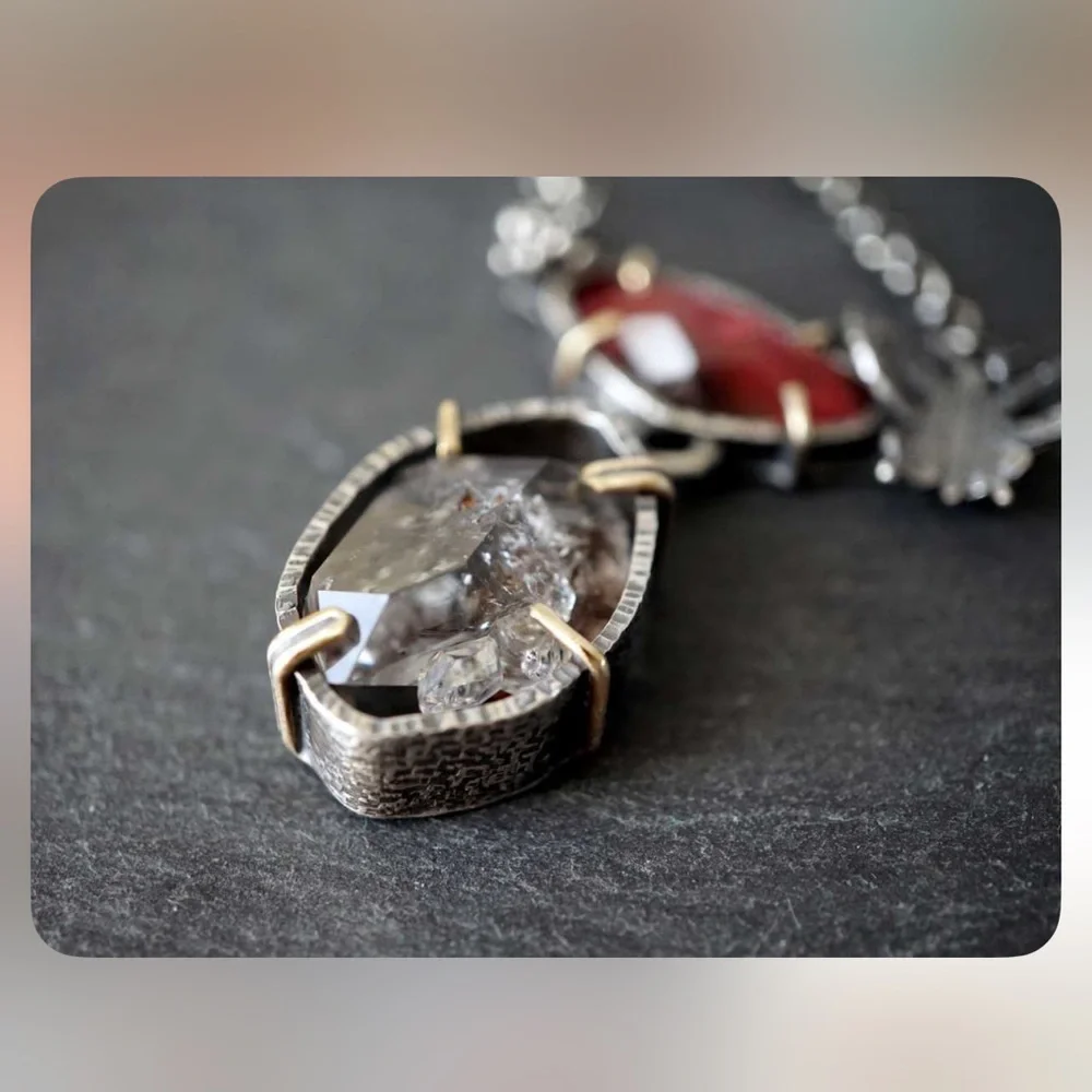 Sterling Silver and Tourmaline Pendant with Herkimer Diamond Necklace - Picture 3 of 14